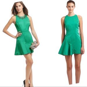 Milly Saxon Satin Taffeta Structeed Panel Mini Emerald Green